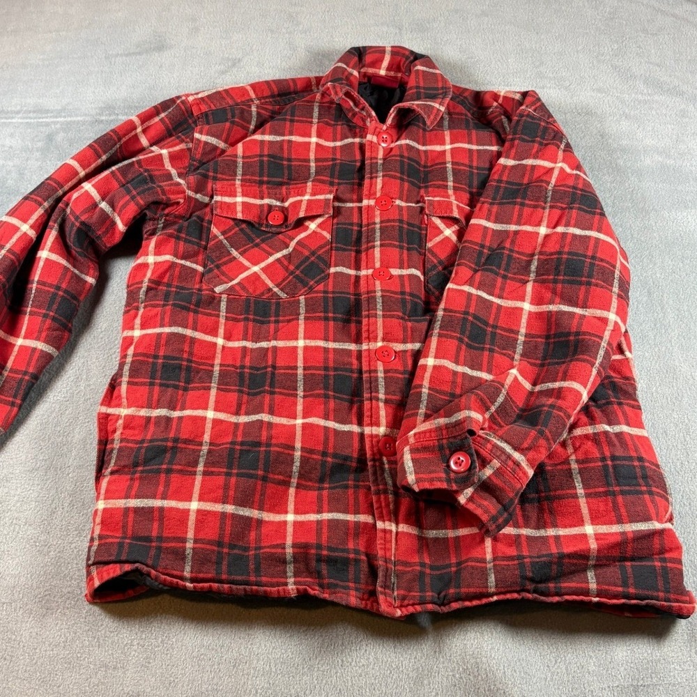 Levis Red Tab Men Medium Quilted Flannel Shirt Jacket Red Black Plaid 61020-7001